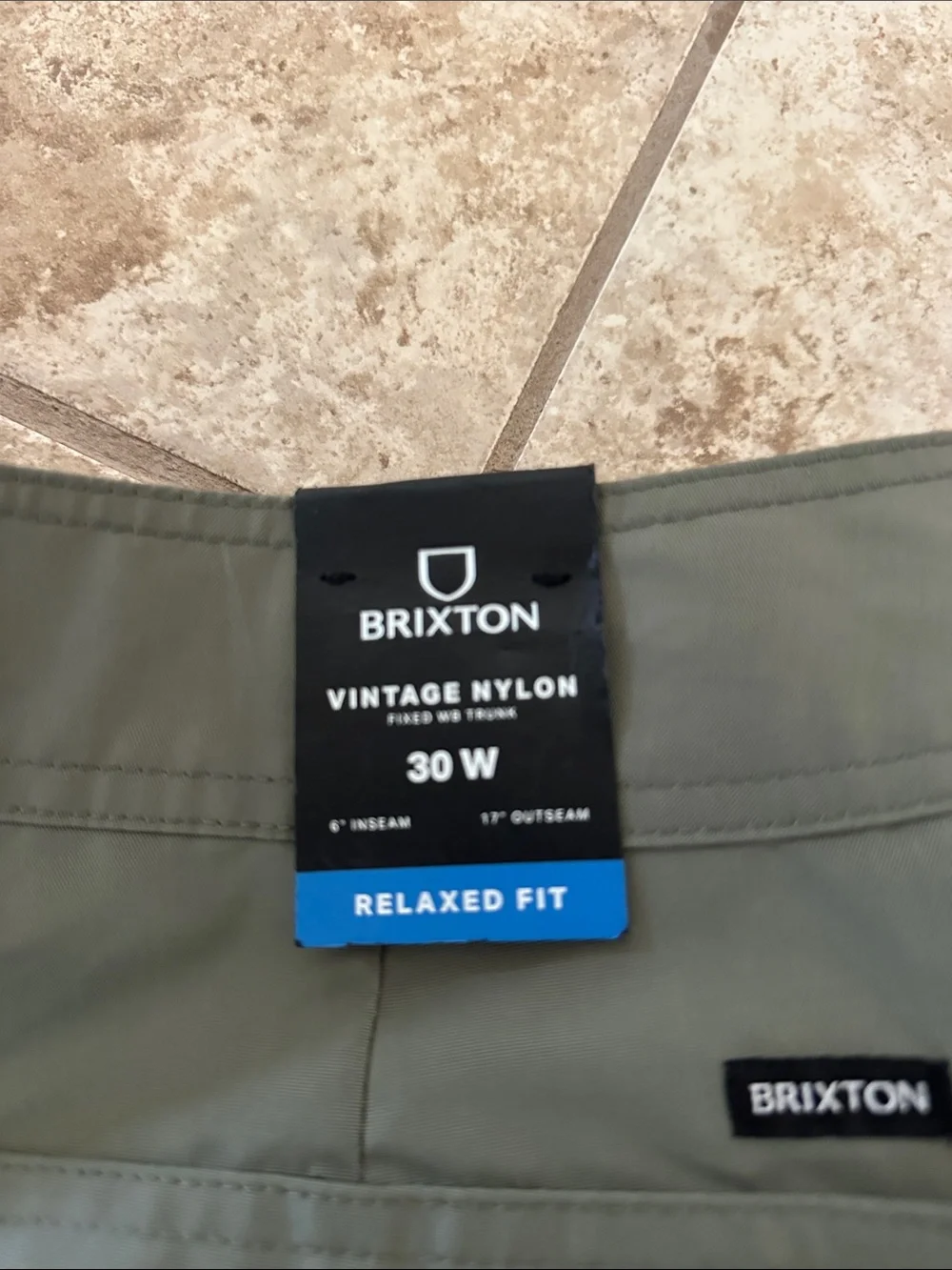 Brixton Vintage Nylon Trunk Olive Green Boardshorts with Contrast Drawcord 30